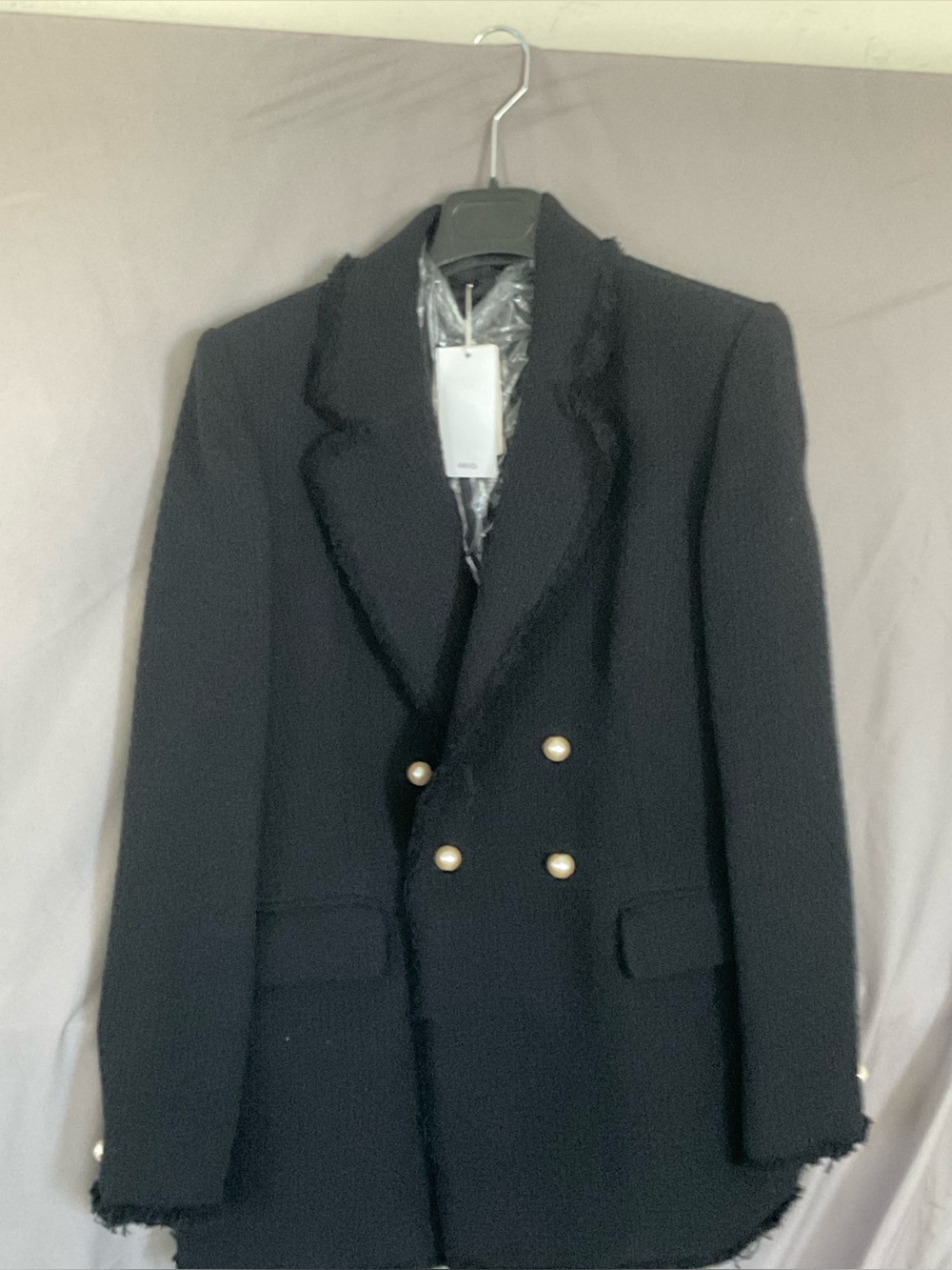 Mango Black Double-Breasted Pea Coat with Gold Buttons